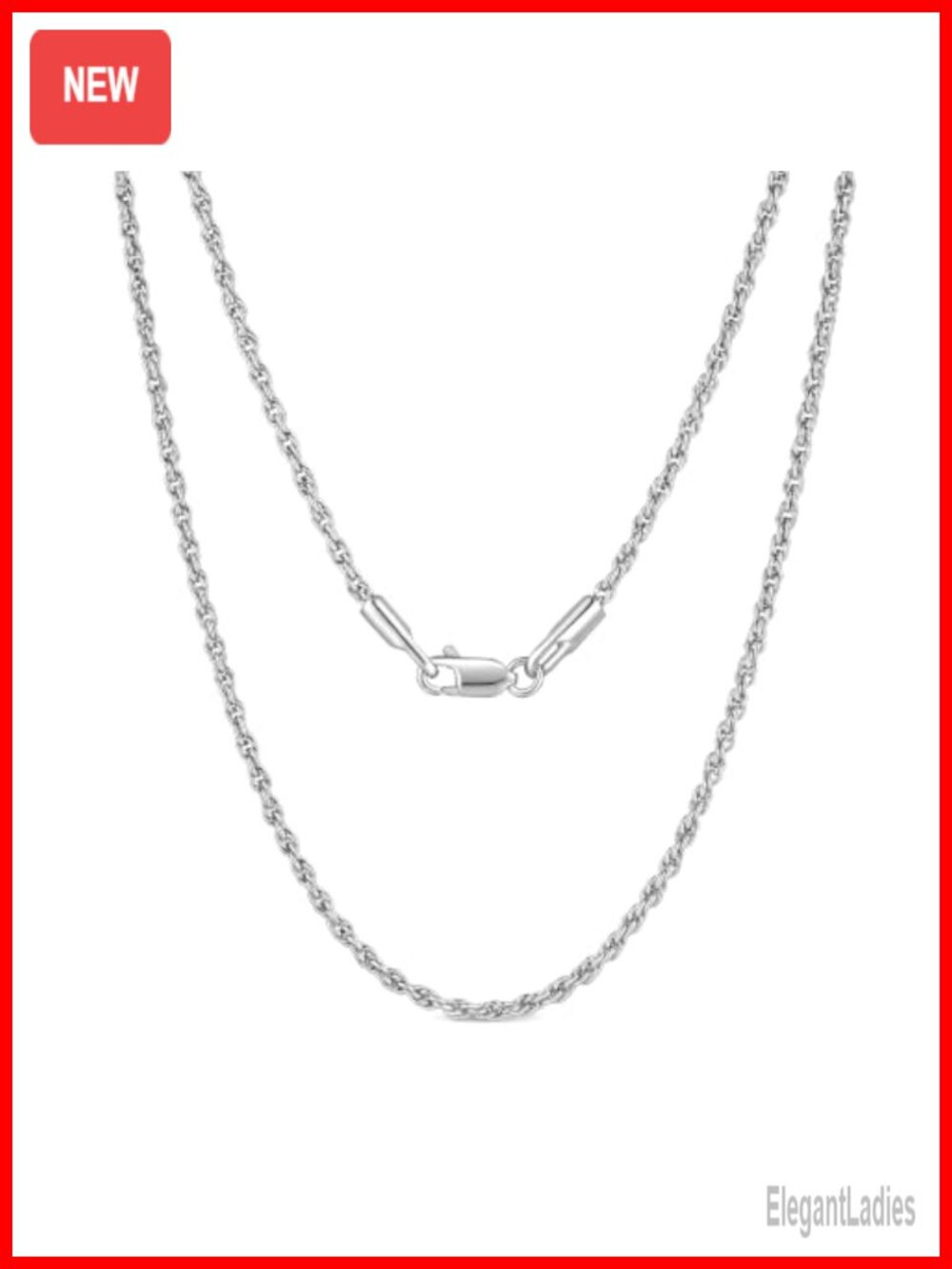 14K White Gold Plated Rope Chain Necklace 2mm Lobster Clasp Women Jewelry